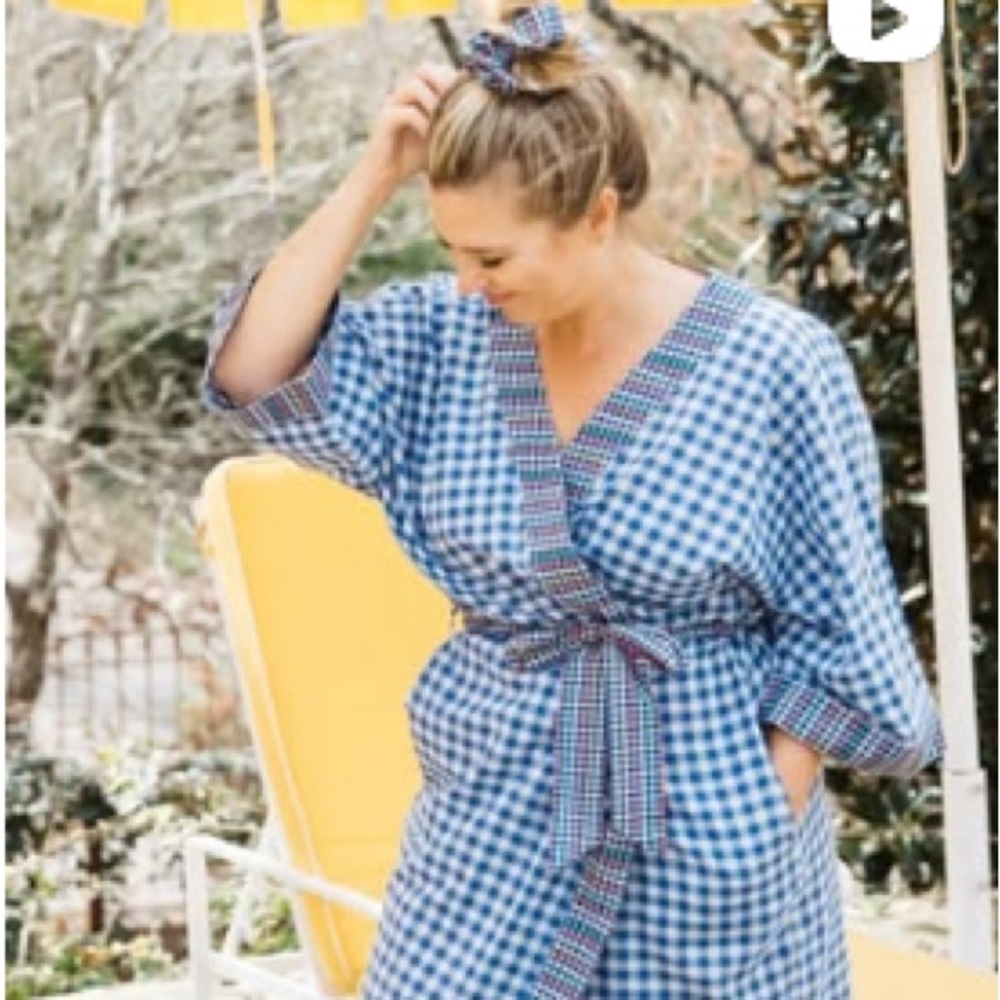 Blue Gingham Women's Robe with matching scrunchie